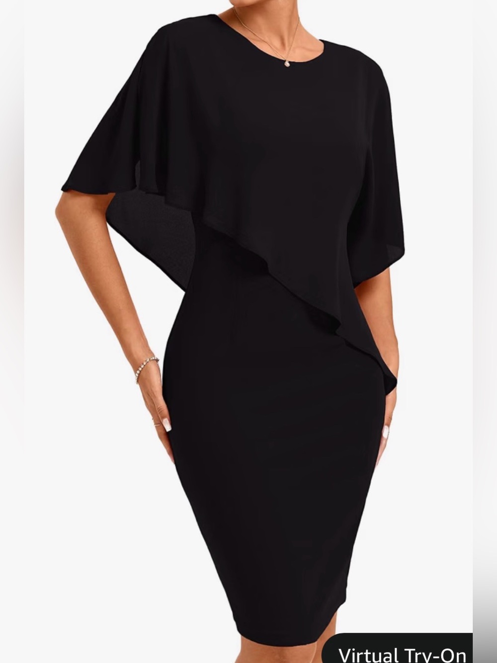 Grace Karin Cape Sleeve Mini Dress in Black Size XL